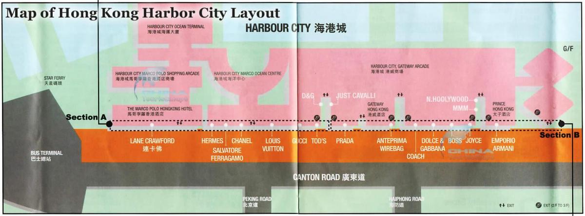 מפה של נמל העיר הונג קונג.